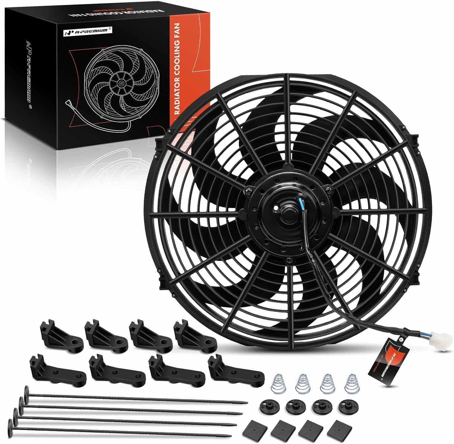 A-Premium 14'' 14 inch Slim Fan Pull Universal Electric Radiator Cooling Fan Assembly, 12V 90W with Mount Kit