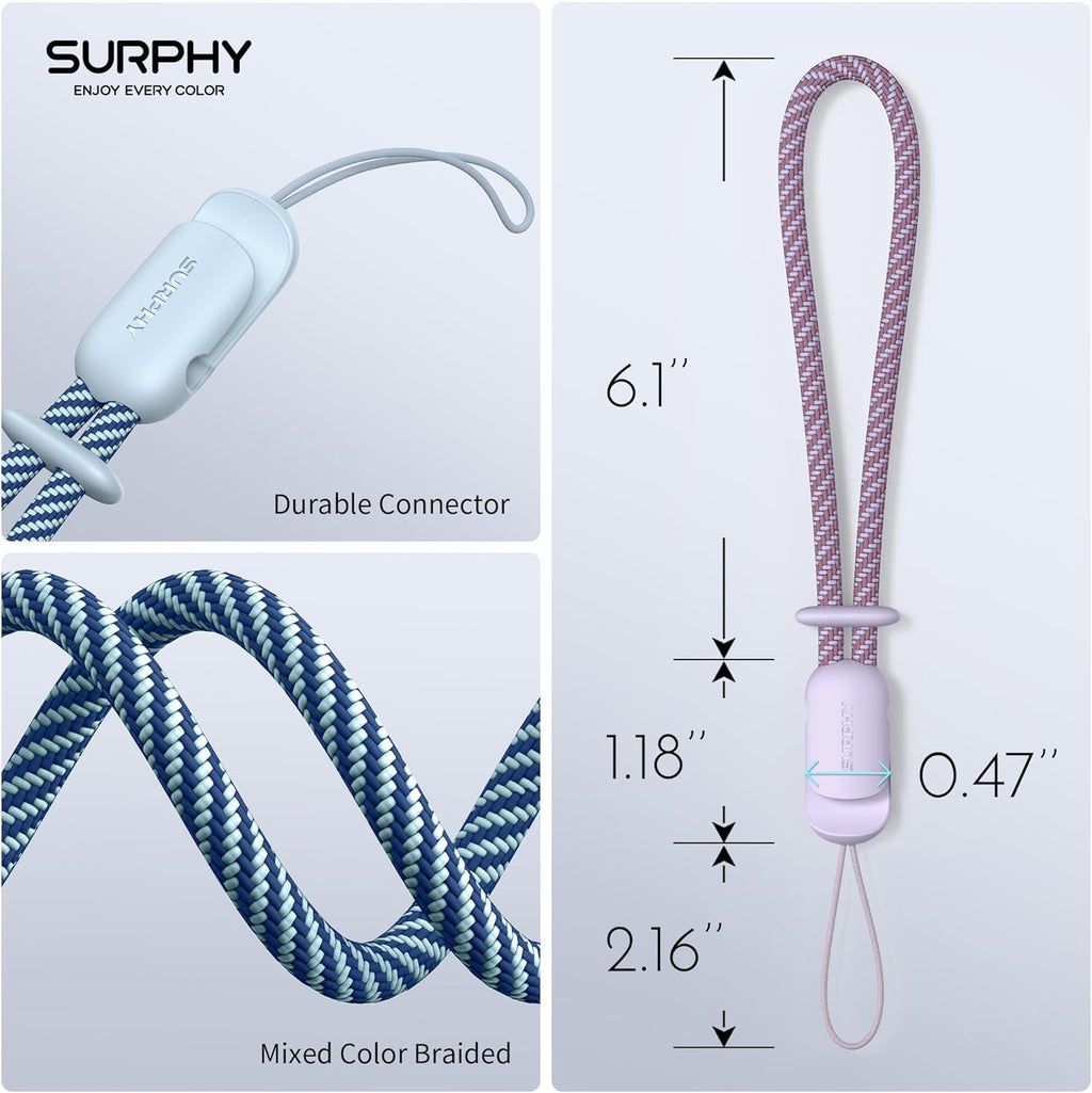 SURPHY 2 Pack Phone Lanyard for Cellphone Case, Phone Wrist Strap for Case, Cellphone Strap with 2-Color Braided, Charm Wrist Lanyard for Women, Cellphone Wrist Lanyard for Women, Lilac & Cloud Blue