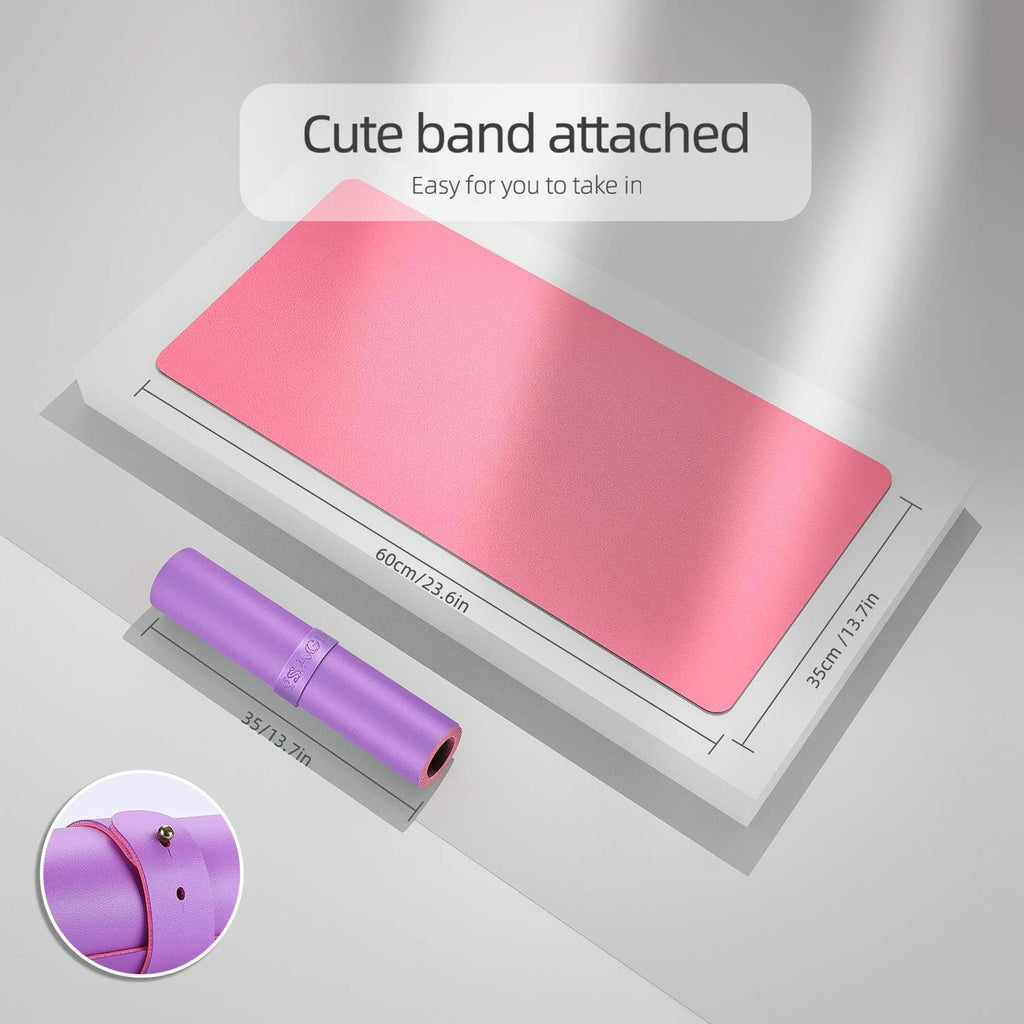YSAGi Desk Mat, Mouse Pad,Waterproof Desk Pad,Large Mouse pad for Desk, Leather Desk Pad Large for Keyboard and Mouse,Dual-Sided Mouse Mat for Office (23.6" x 13.7", Aconite Violet+Eosine Pink)