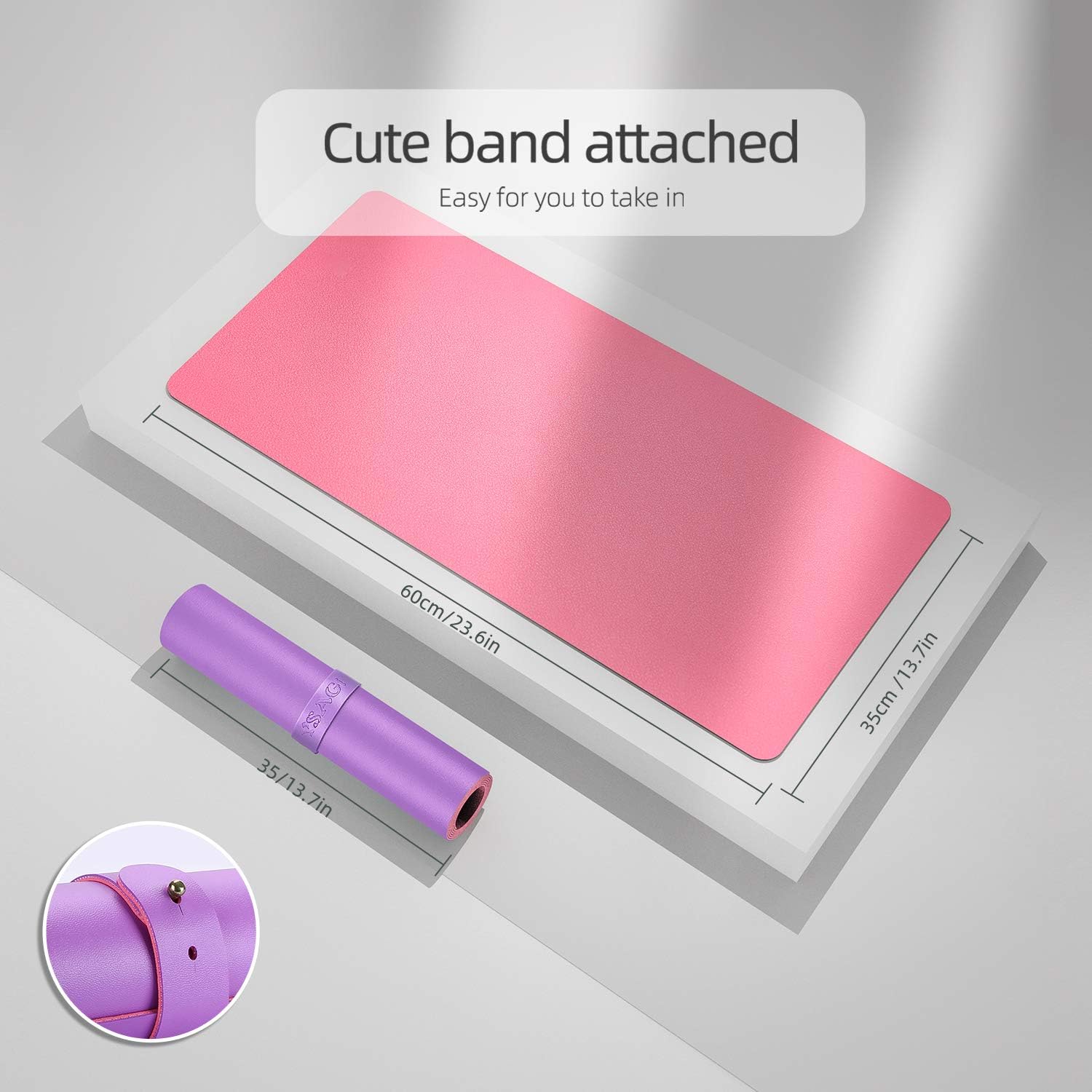 YSAGi Desk Mat, Mouse Pad,Waterproof Desk Pad,Large Mouse pad for Desk, Leather Desk Pad Large for Keyboard and Mouse,Dual-Sided Mouse Mat for Office (23.6" x 13.7", Aconite Violet+Eosine Pink)