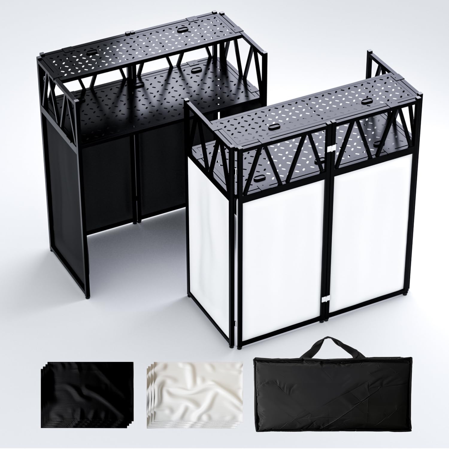 DJ Table Stand Portable booth, Foldable DJ Stand Booth, Heavy-Duty Adjustable Height DJ Facade Booth, Easy to Assemble, Stylish, Convenient to Store and Transpor
