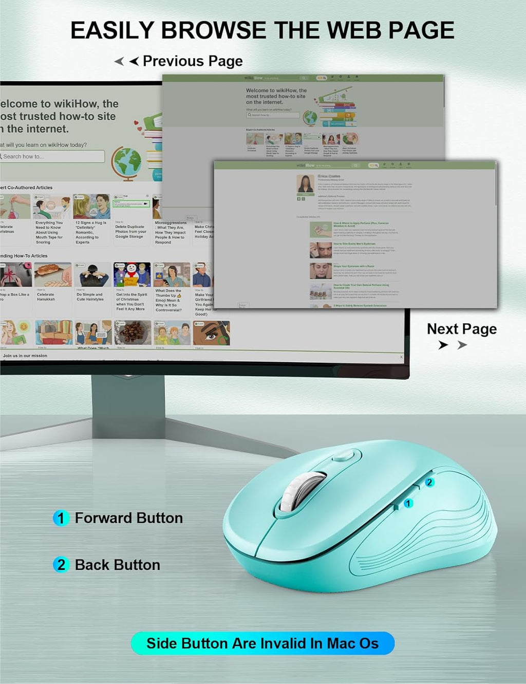 Trueque Wireless Mouse for Laptop, 2.4GHz Ergonomic Computer Mouse with Back & Forward Buttons, 3-Level DPI, 6 Buttons, Optical USB Cordless Mice for Windows Chromebook MacBook PC (Mint Green)