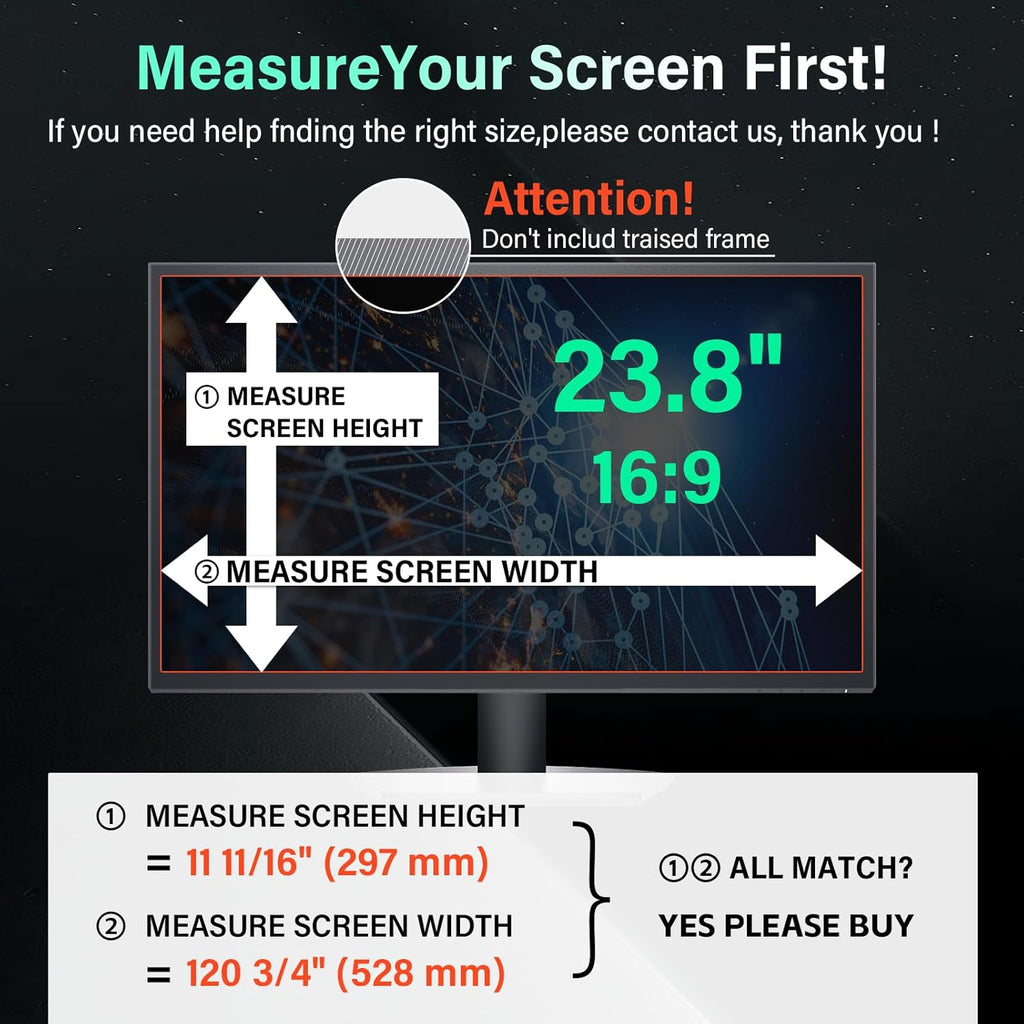 [2 Pack] Magnetic 23.8 Inch Computer Privacy Screen for 16:9 Aspect Ratio Widescreen Monitor, Hanging Eye Protection Anti Glare Blue Light Computer Monitor Privacy Filter, Removable 23.8 in Protector Film