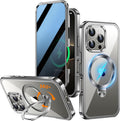 [360° Rotatable CD Stand & Built-in Privacy Screen Magnetic Case for iPhone 16 Pro [Compatible with MagSafe & Full Signal] Mil-Grade Shockproof Full Body Anti-Spy Cover for 16 Pro-Gray