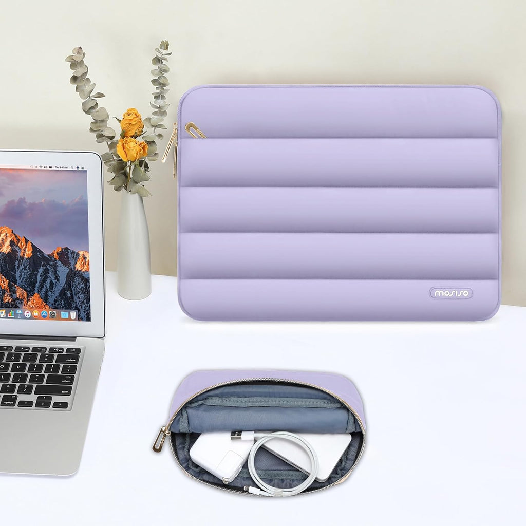 MOSISO 15-15.6 inch Laptop Case, 16 inch Puffy Laptop Sleeve Compatible with MacBook Pro 16, HP Dell ASUS Acer Toshiba Lenovo Notebook Computer, Polyester Horizontal Bag with Small Case, Purple