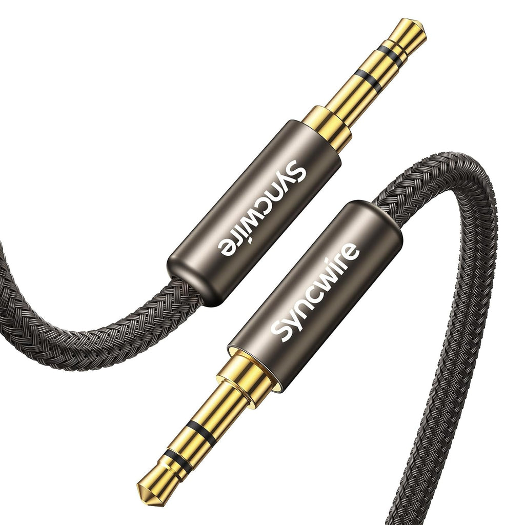 SYNCWIRE 3.5mm Nylon Braided Aux Cable (6.6ft/2m,Hi-Fi Sound), Audio Auxiliary Input Adapter Male to Male Cord for Headphones, Car, Home Stereos, Speaker, iPhone, iPad, iPod, Echo & More – Gold Brown