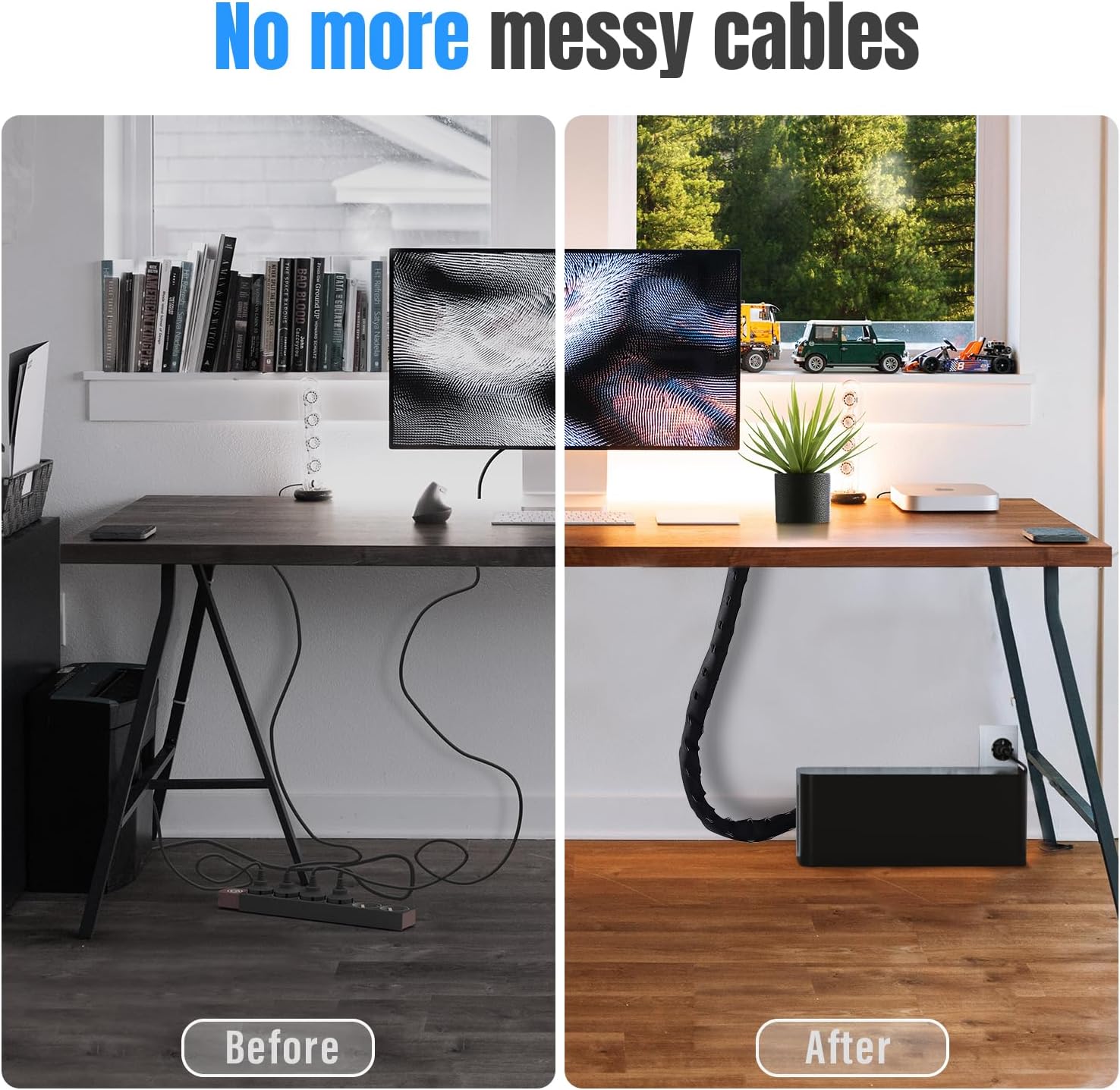 Large Cable Management Box, Cord Organizer Box to Hide Power Strip, Extension Cord, Surge Protector | Cord Hider Safe Box for Desk Organizers, Gaming PC, Computer, TV | White, Black Edition by Tokye®