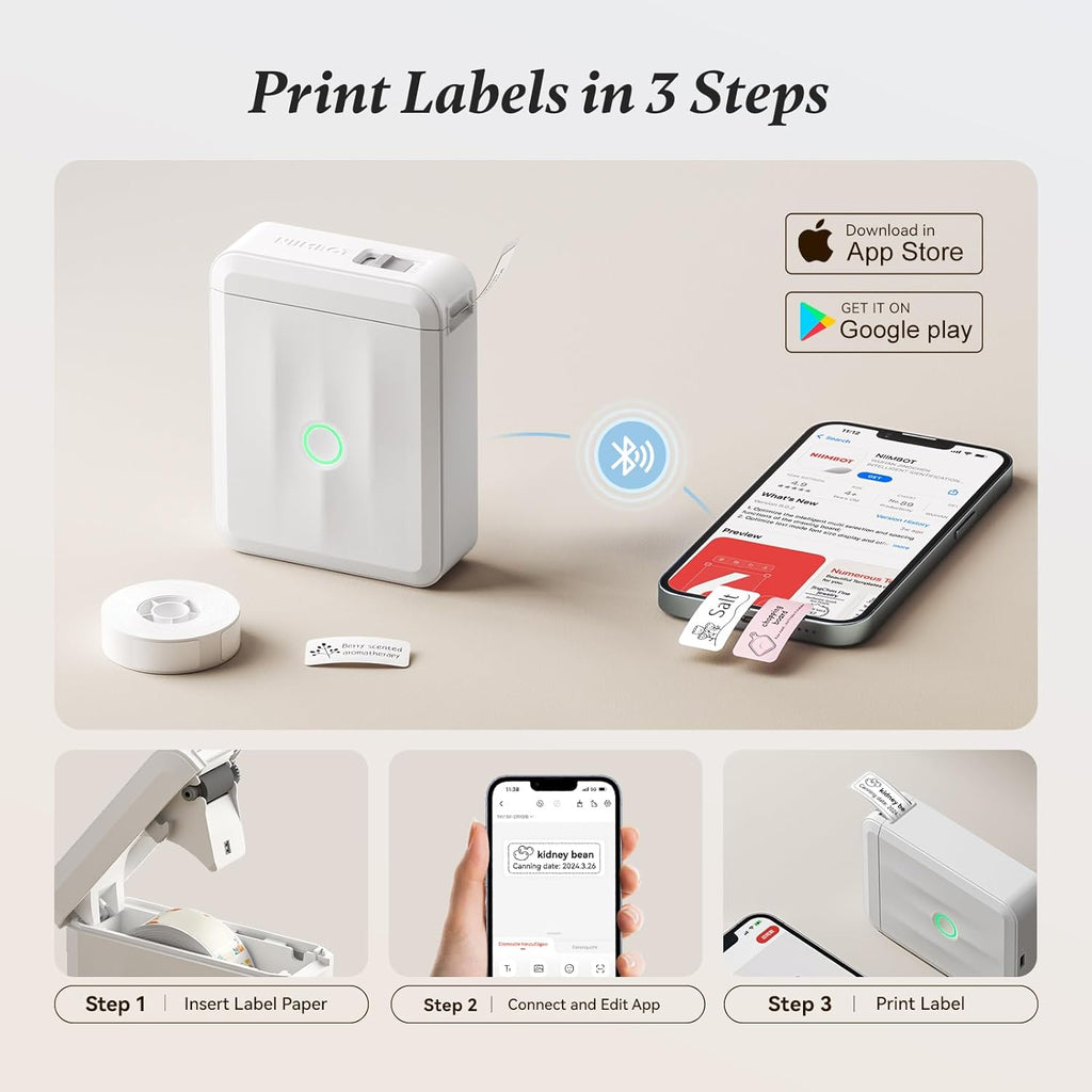 NIIMBOT Label Maker Machine Bluetooth Label Printer for School Home Office Organization, Wireless Mini Label Maker D110 Upgraded Version, Sticker Label Maker with 3Rolls Labels