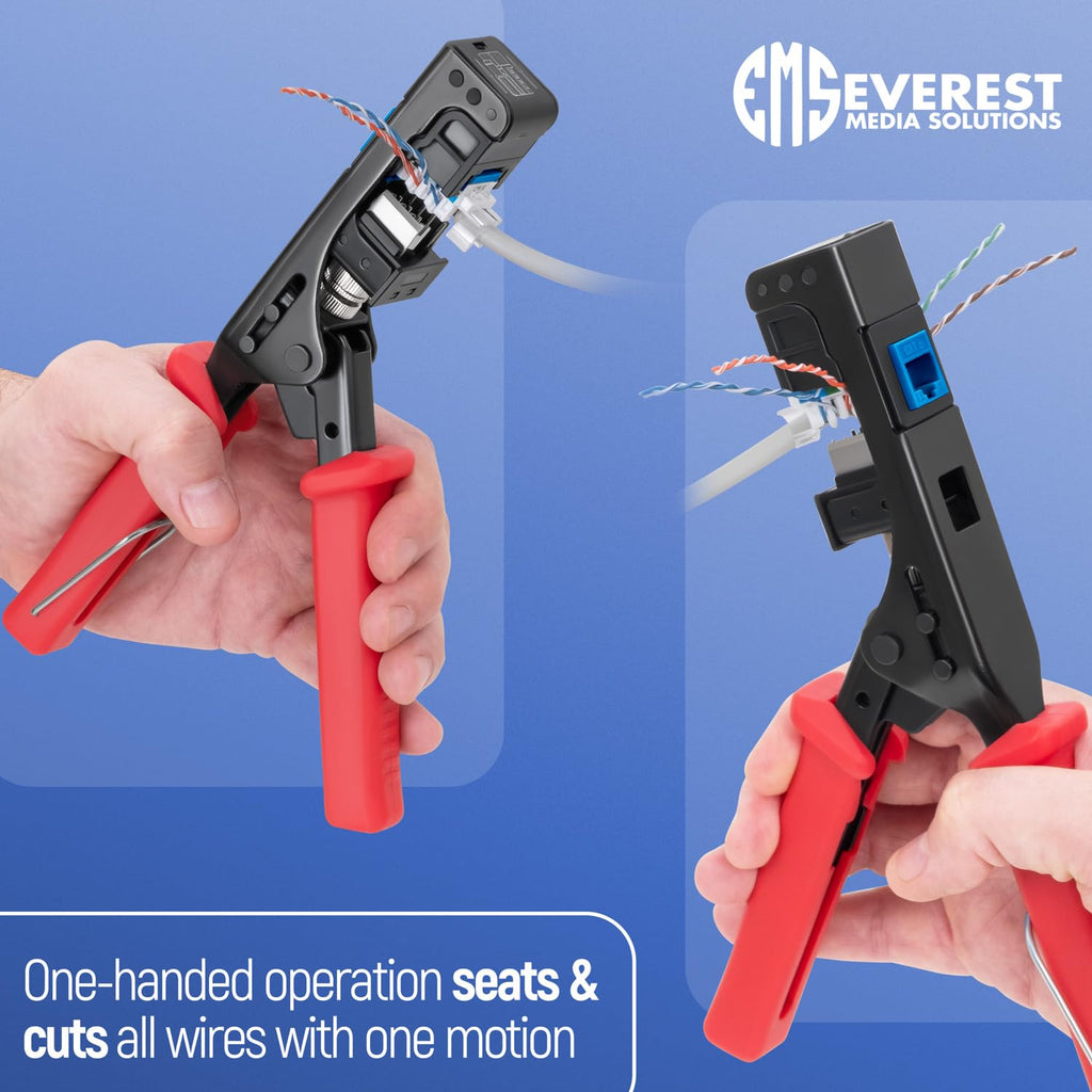 Everest easyJACK - 45° Angled Speed Termination Keystone Tool Set - with 20-Pack of RJ45 Cat6A Keystone Jacks in White (Slim Profile Design) - Time Saver Network Punch Down Tool Cat6A