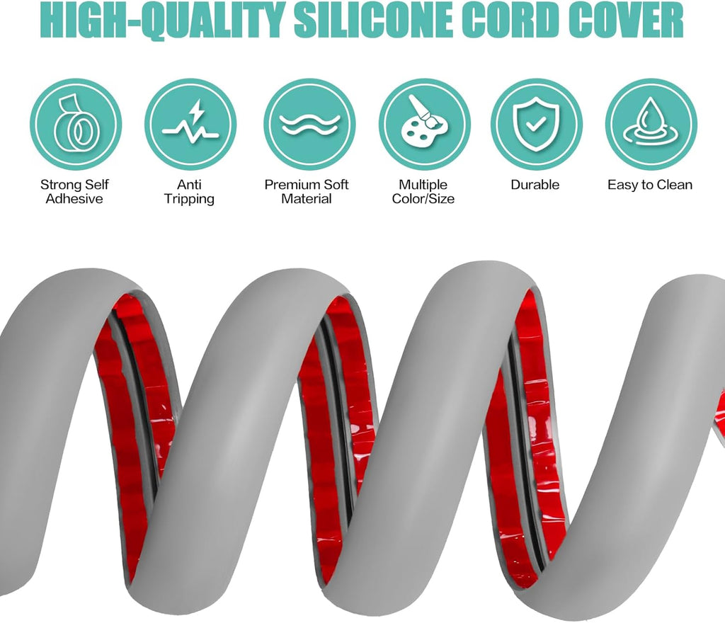Floor Cord Cover Self Adhesive Cord Hider,3.3FT Cable Management, Extension Strip Protector for Wires, Prevent Cable Trips for Offices, Gyms, Exhibitions Cavity:0.47"(W) x 0.35"(H) Gray