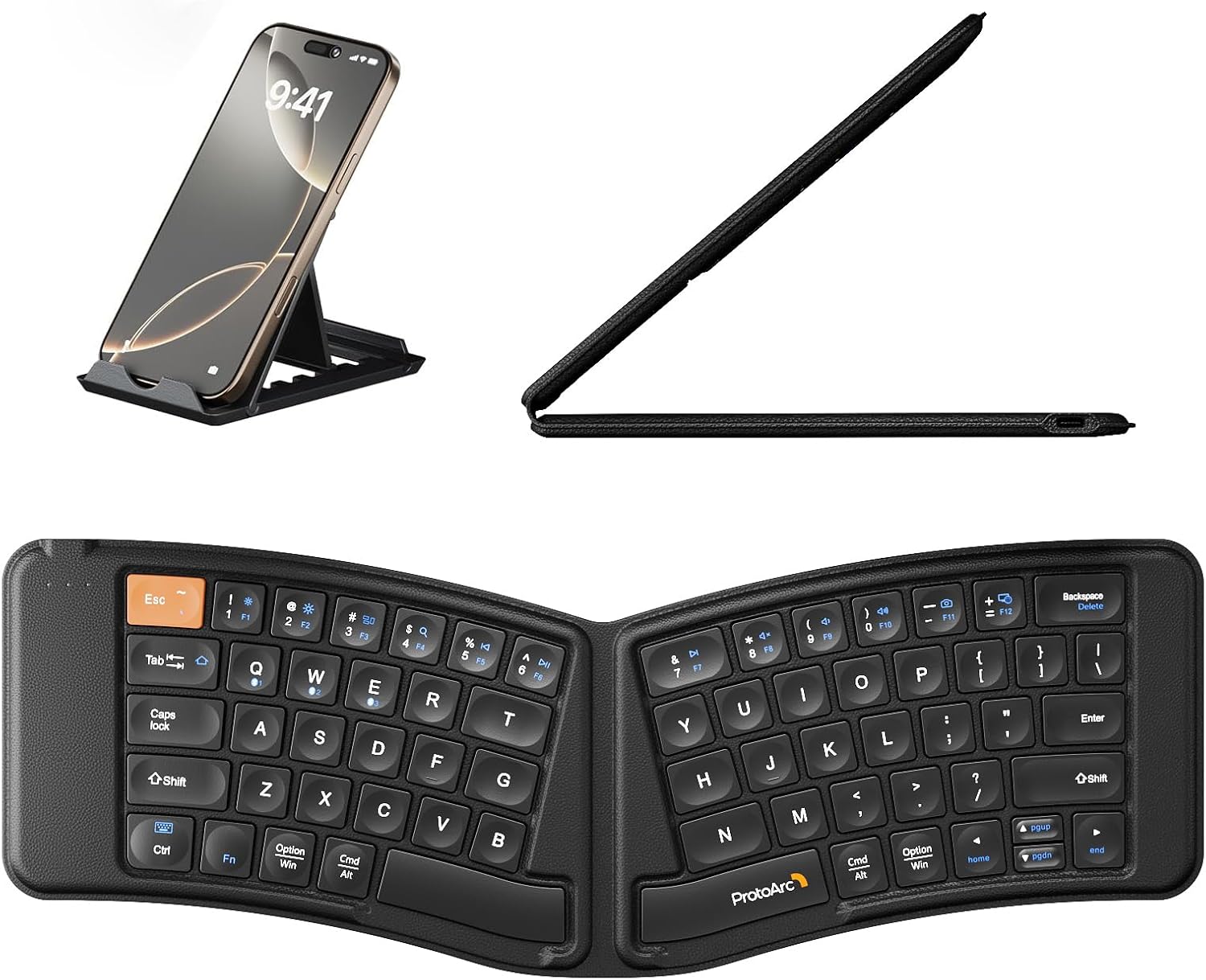 ProtoArc Ergonomic Foldable Keyboard, XK03 Split Folding Travel Bluetooth Keyboard, Ultra Slim, Portable for iPad, iPhone, Tablet, Laptop, PC