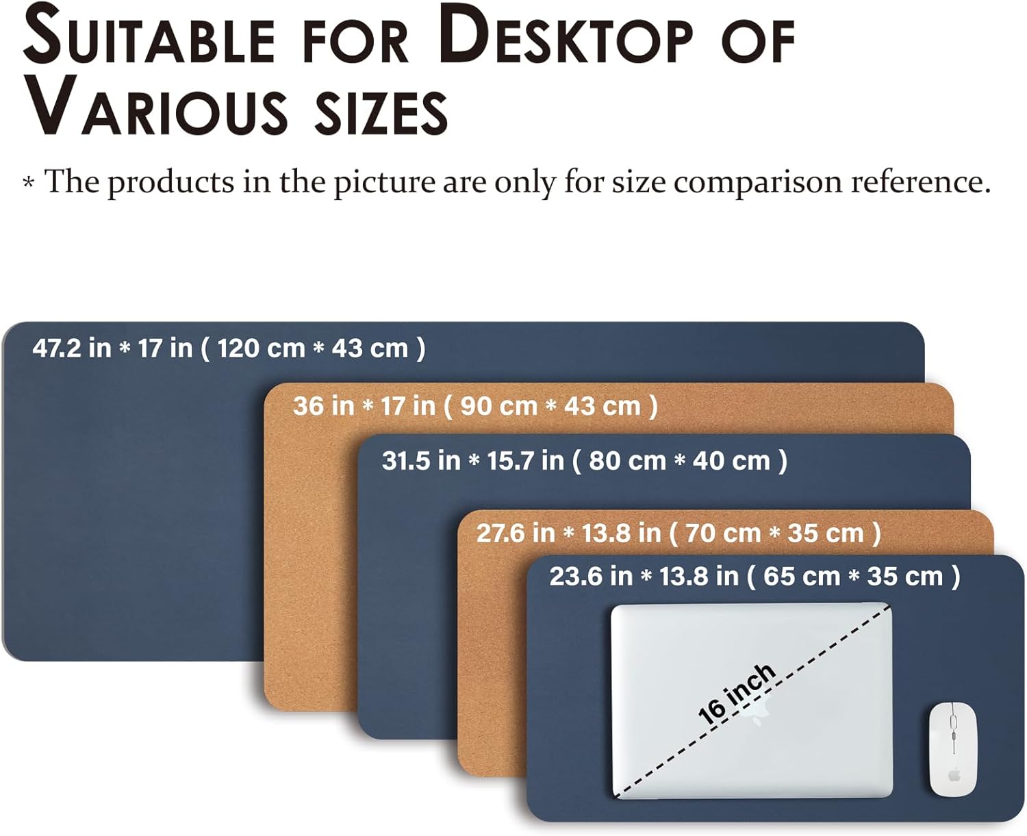 Cork Desk Mat - Dual-Sided Desk Pad for Office and Home - Desk Organization and Accessories - Ideal for Large Mouse Pad and Desk Mats on Top of Desks(Dark Blue,80cmx 40cm)