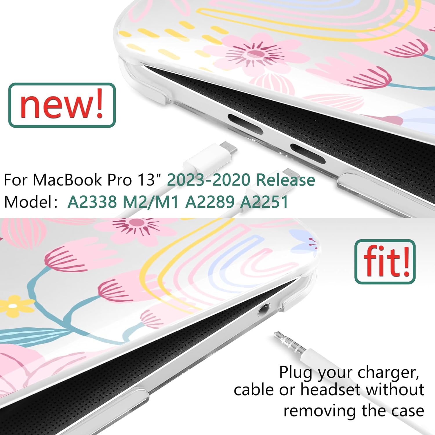 TWOLSKOO Compatible with MacBook Pro 13 inch Case 2023-2016 A2338 M2/M1 A2251 A2289 A2159 A1989 A1706, Plastic Hard Shell Cover & Keyboard Skin & Screen Protector, Floral Spring