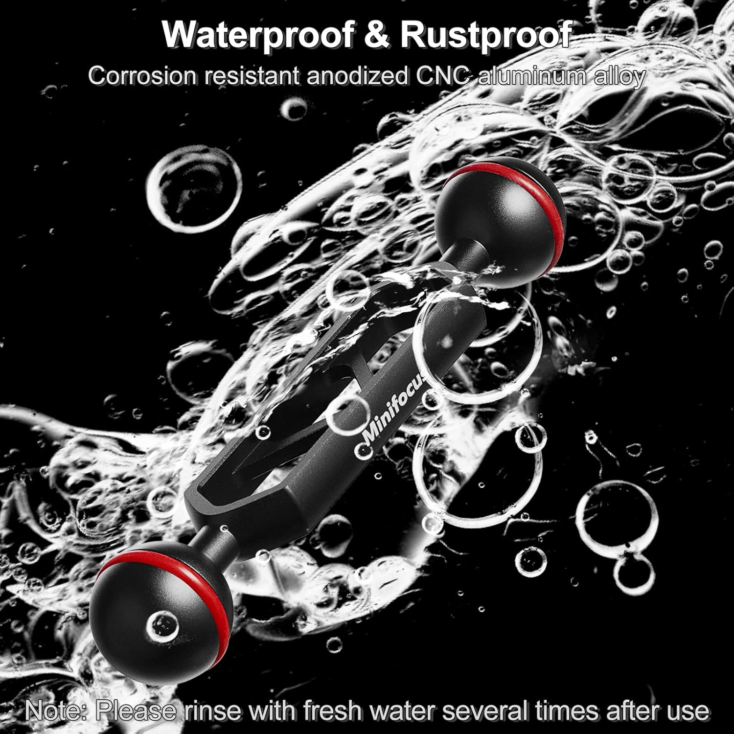 MINIFOCUS 5" Double Ball Aluminum Extension Arm, 1" Ball Head Connector Underwater CNC Arm System Ball Head Extension for Strobe/Video Light/Diving Camera Tray, Waterproof and Rustproof (2pack)