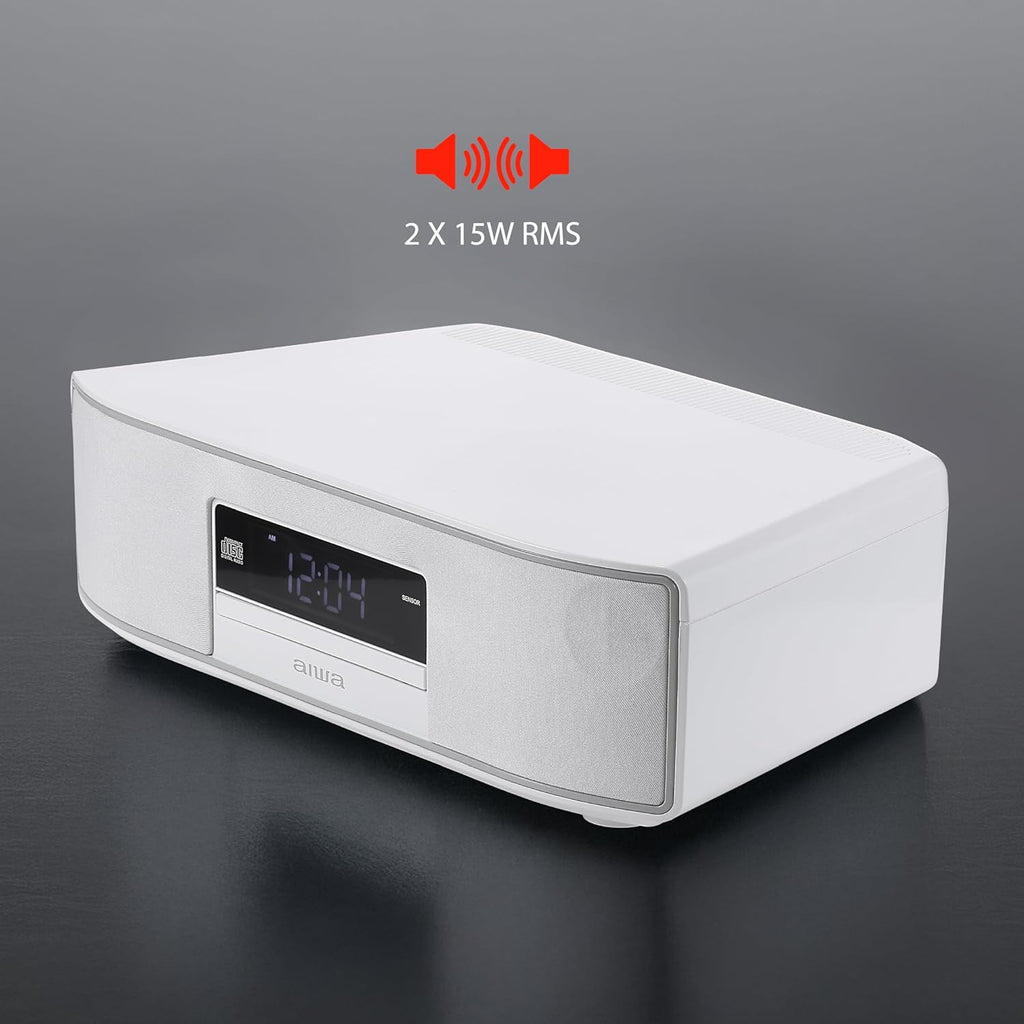 AIWA - Exos Home Speaker, Premium 30W RMS Sound System with CD Player, Bluetooth Connectivity, FM Radio, Optical Digital Input, Dual 1” Tweeters + Dual 2” Bass Units, IR Remote Control