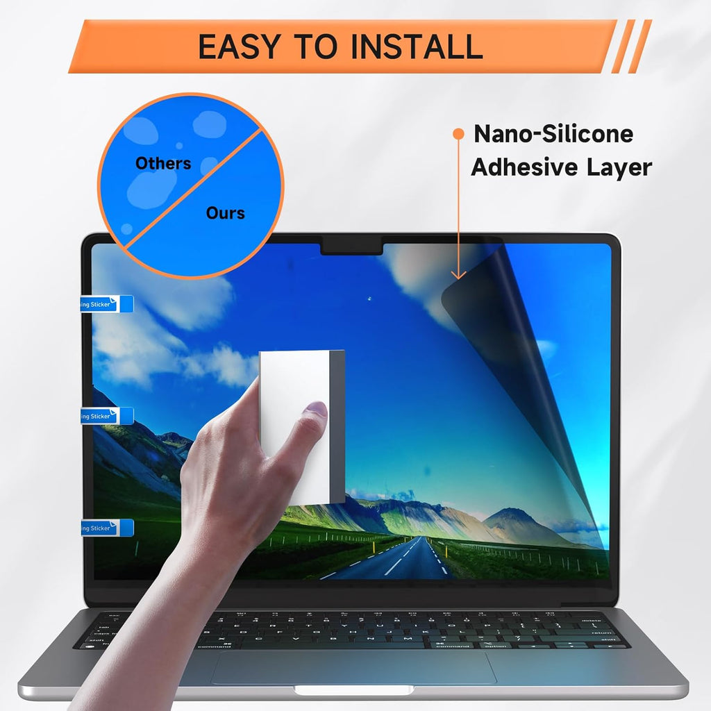 Privacy Screen for MacBook Pro 14 Inch (2021-2024, M1, M2, M3, M4, Pro, Max), Matte Anti Glare Blue Light Filter, Nano No Glue Anti Spy Black Protector for Mac Pro 14In Laptop Computer