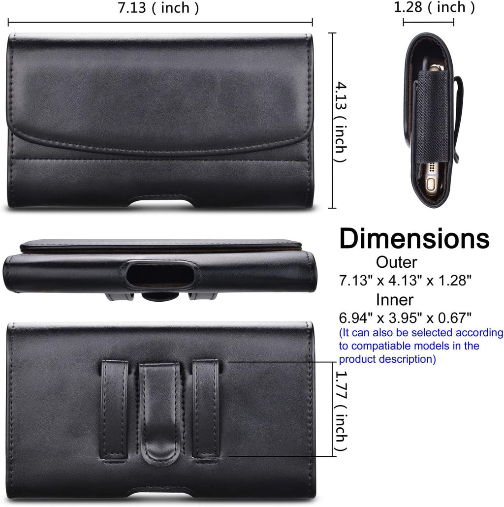 Phone Holster for Samsung Galaxy S25 S24 S23 S22 S21 Ultra S20 FE S10 S9+ S8+ Note 20 A12 A32 A52 A02S A11 A21 A51 PU Leather Cell Phone Pouch with Belt Clip Loop Card Holder,Black