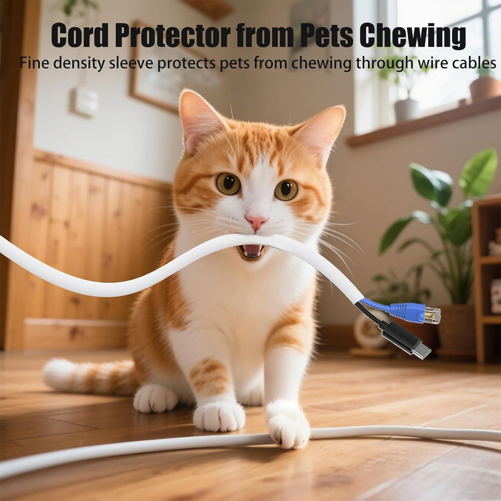 Cord Protectors from Pets No Chew, 3/8 inch 10ft Wire Protector Cord Covers for Pets, Flexible Cable Sleeve Cord Management for TV/Computer/Electric Wires/Phone Charging Cables, White