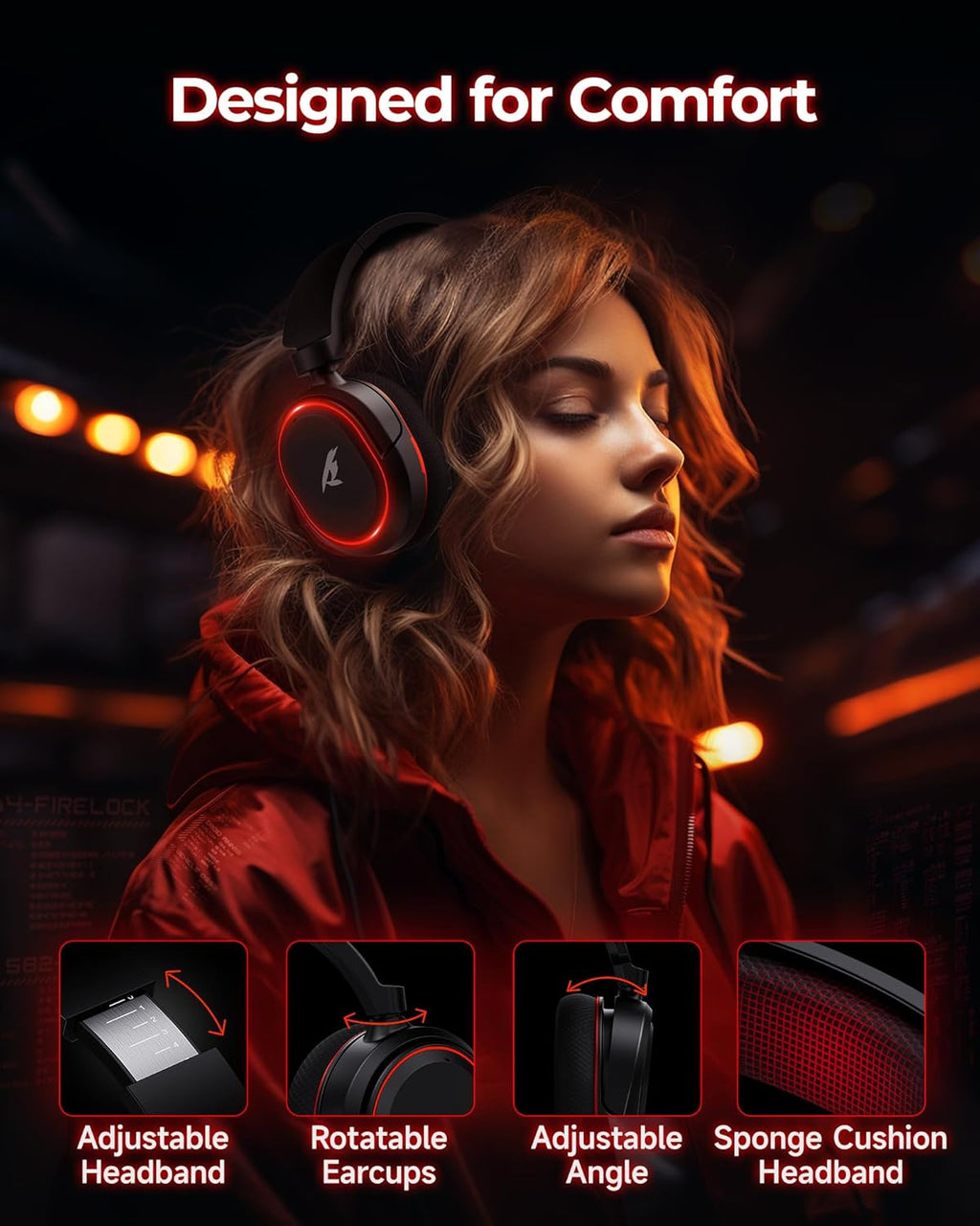 Wireless Gaming Headset， 7.1 Surround Sound， 2.4Ghz USB Gaming Headphones Bluetooth 5.4,100-Hr Noise Canceling Mic RGB Light, Wireless Headset for PC PS5 PS4 Mac Switch，ONLY Wired Mode Suit for Xbox