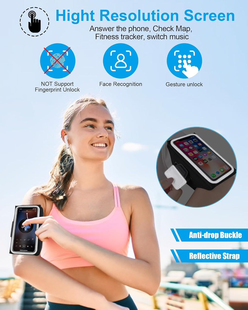 Arm Band for Phone for Running with Earphone Bag, Cell Phone Holder Case for iPhone 16 15 14 13 12 11 Pro Max Galaxy S21-S24 Ultra Waterproof Armband with Car Home Key