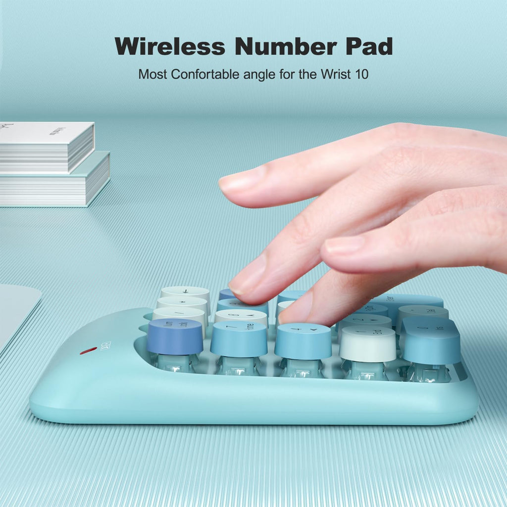 MOFII Wireless Number Pads - Blue Numeric Keypad 18 Keys USB 2.4G Round Keycap Colorful Extensions Keypads, Financial Accounting Portable Numpad 10 Key for Laptop/PC/Notebook/Surface Pro