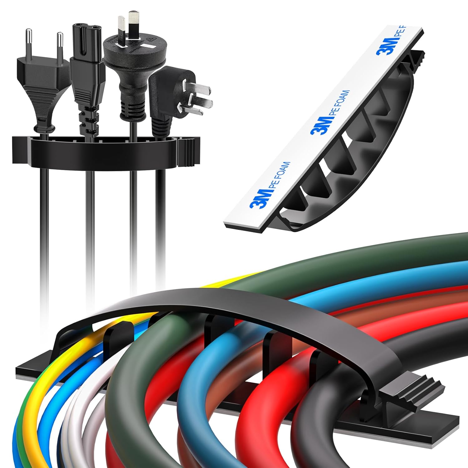 XHF 30pcs Adhesive Cable Wire Clips Black, Outdoor Cable Management Wire Organizer Cord Holder for Under Desk, Car, Wall, TV PC Ethernet Cable