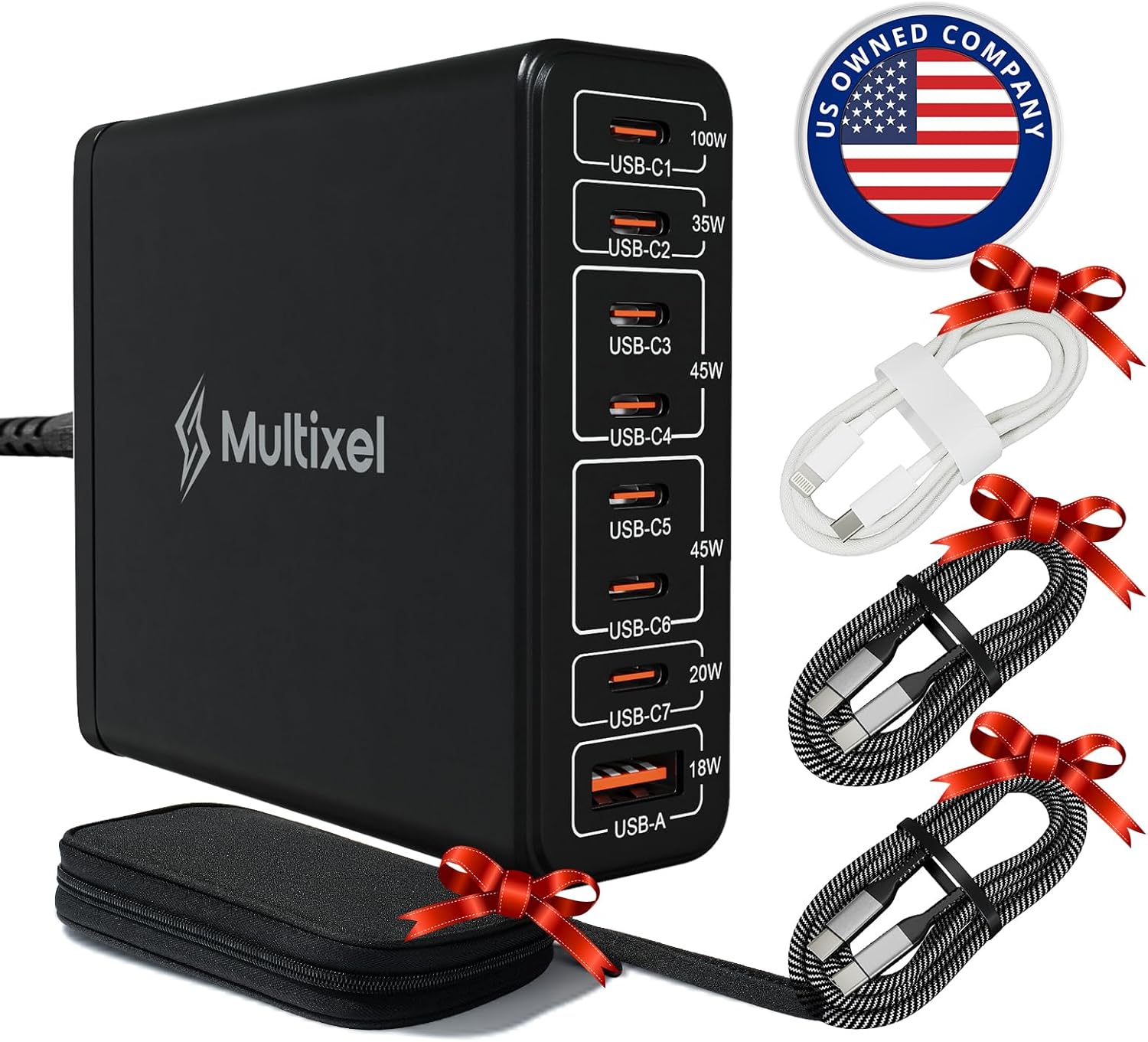 Upgraded 240W 8 Ports GaN Charger with Travel Case, USB C Charging Hub, Multi USB C Charger Station for MacBook Pro/Air/iPad Pro/iPhone/Samsung Galaxy Note