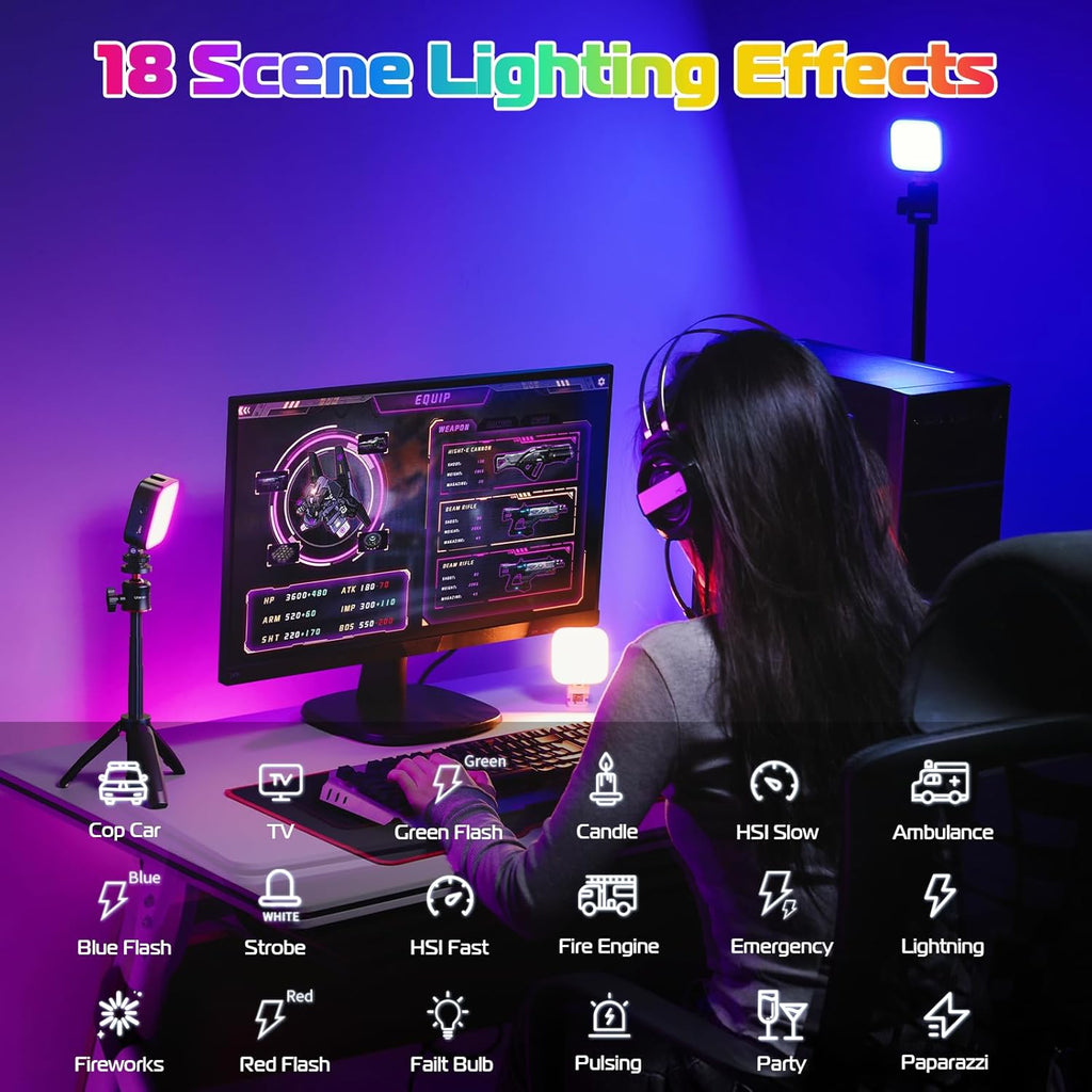 ULANZI U60 RGB Video Lights Black LED Camera Light 360° Full Color Portable Photography Lighting w Quick Release Cold Shoe Adapter and Clip, 2500mAh Rechargeable CRI 95+ 2500-9000K Dimmable Panel Lamp
