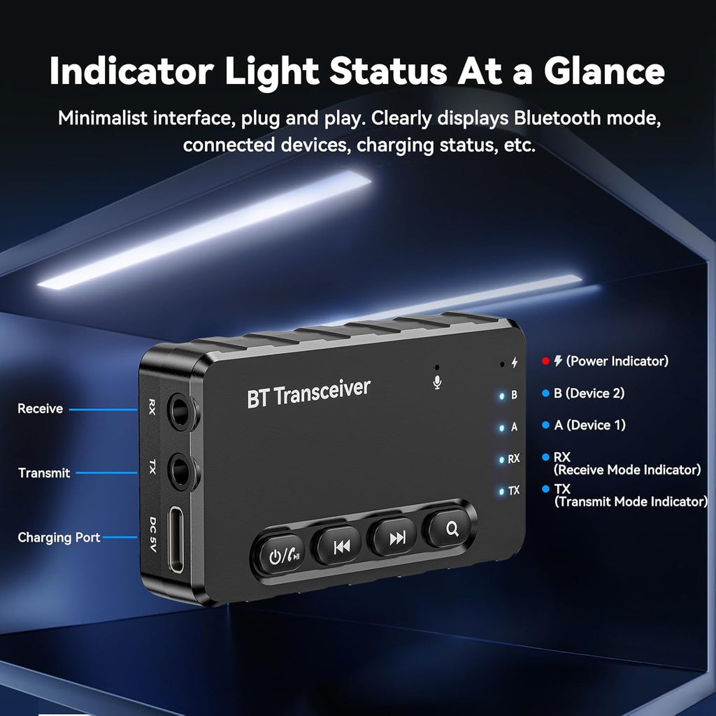 Bluetooth Transmitter Receiver aptX Adaptive/Low Latency/HD Bluetooth Adapter 5.2 Support 2 AirPods Phones, Wireless Audio Receiver 3.5mm Aux Headphone Jack Adapter for Airplane Travel/TV/Home Stereo