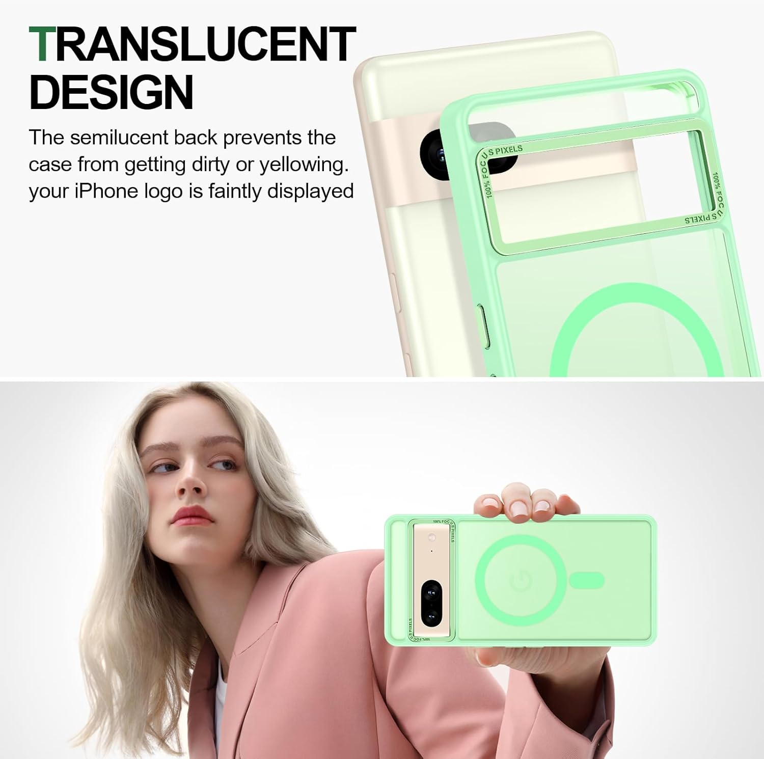 Magnetic for Google Pixel 7 Case, [Military Grade Drop Protection] [Compatible with MagSafe] Shockproof Slim Translucent Matte Anti-Slip for Women Girls Men Case, Matcha Green