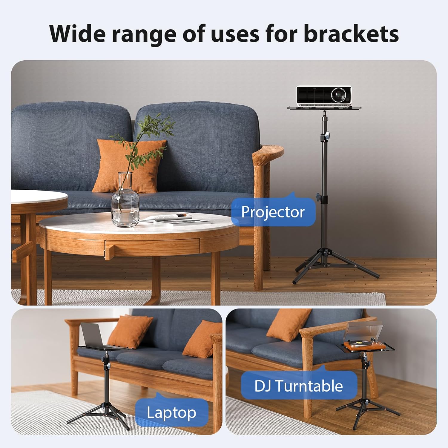 Projector Stand Tripod, Laptop Tripod Stand, Foldable Portable Projector Floor Mount, Height Adjustable from 17.7" to 45.2", with Folding Plate, Capacity 22lb, for Outdoor Movies, Home, Office