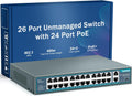 Yuanley 24 Port PoE Switch with 2 Gigabit Ethernet Uplink Port, Unmanaged 26 Port 802.3af/at 400W Power PoE+ Network Switch, Rackmount Plug and Play