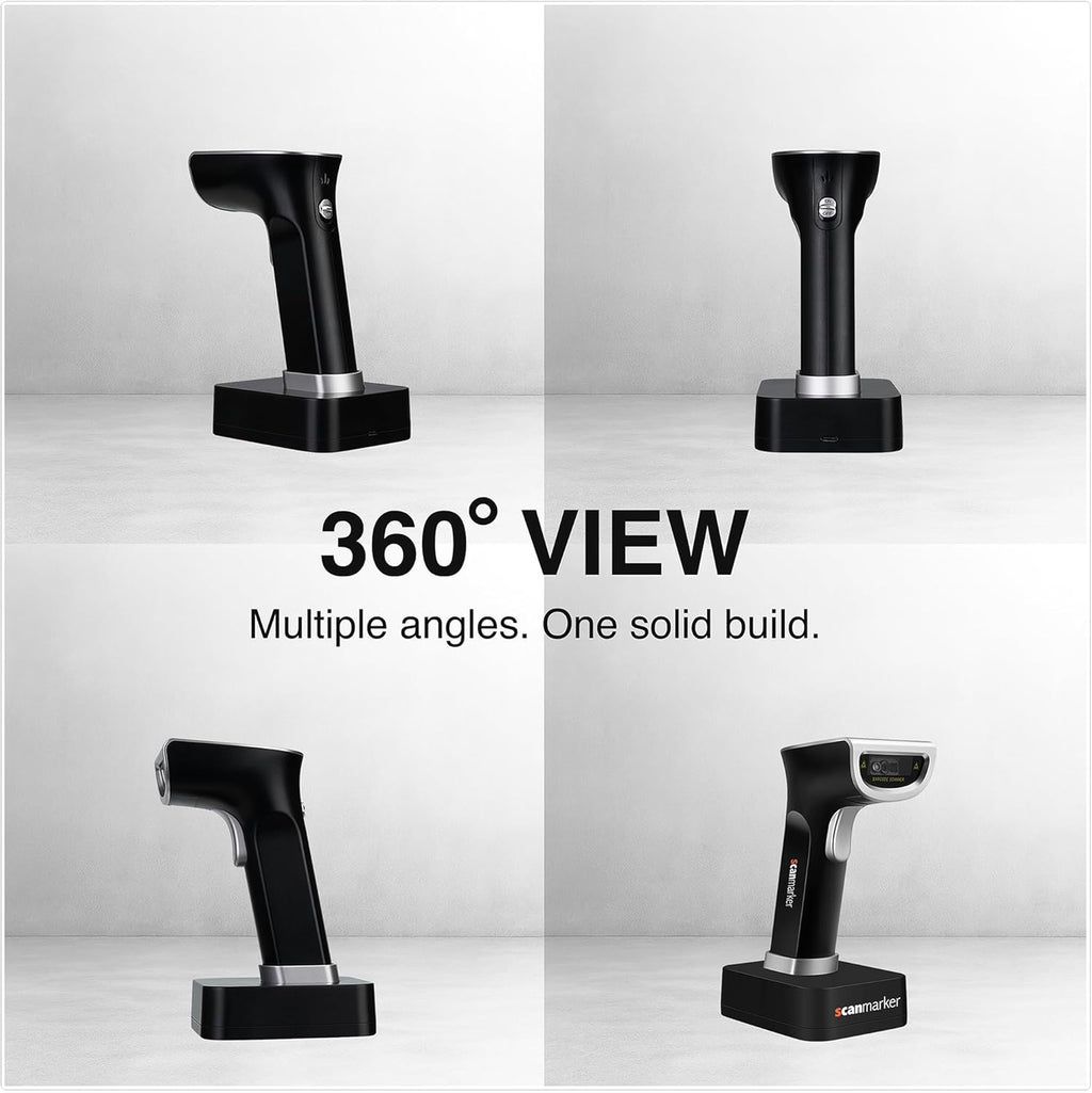 Scanmarker 1D/2D Wireless Barcode Scanner – Boost Speed & Accuracy with Bluetooth & 2.4G Modes – Handheld QR Code Scanner with Charging Stand for Easy scanning on Laptop, iOS & Android