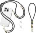 Cell Phone Lanyard Adjustable Crossbody Phone Lanyard *1 Phone Wrist Strap *1 with Deluxe Gold Matal Buckle + Clear Tether Tabs *2 for Shopping Travelling Hiking(BLACKGRAY)