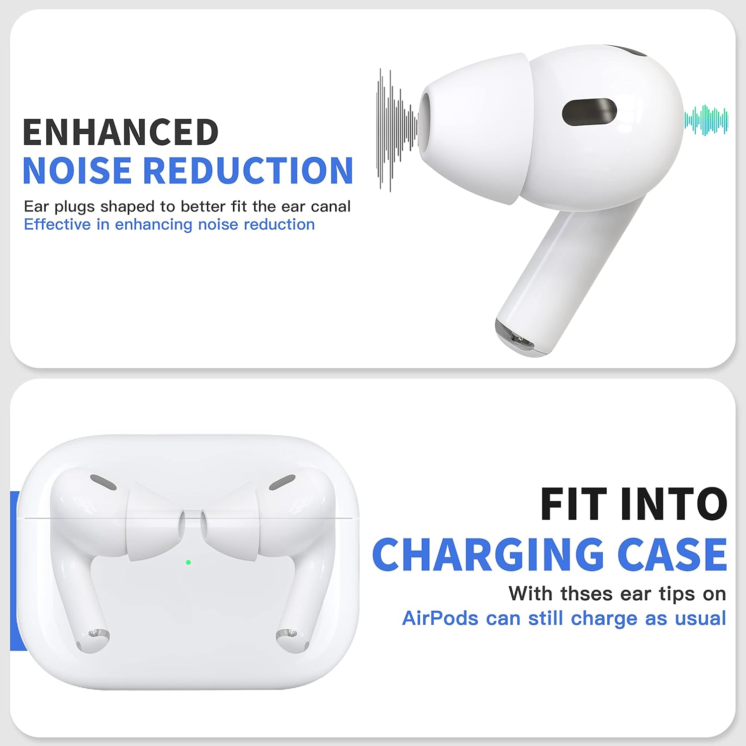 4 Pairs Ear Tips for AirPods Pro 1 & 2 [Relief Pain] [Fit in Case] Noise Cancellation Add Grip Sport Earbuds [US Patent Registered] (Medium)