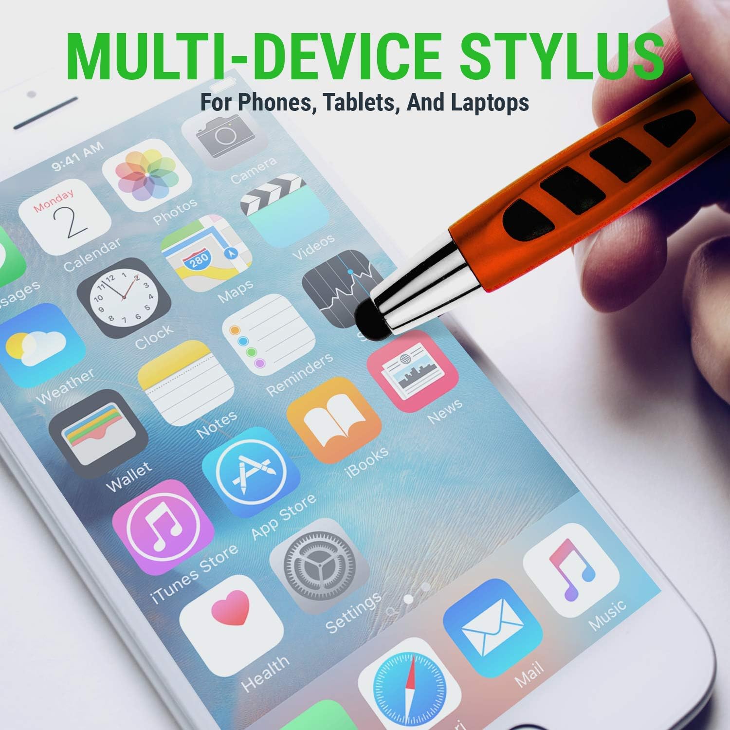 Stylus Pen for Touch Screens & Writing Pens, with Sensitive Stylus Tip - 2 in 1, for Your iPad, iPhone, Kindle, Nook, Samsung Galaxy, Tablets & Phones - Assorted Barrel Colors, Black Ink, 14 Pack