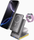 Wireless Charger 5 in 1 Magnetic Charging Station Stand with Portable Power Bank for Apple/Samsung Multiple Devices for Apple Watch 10-2,iPhone 16 15-12 Pro Max/Samsung Galaxy S25 Ultra S24-S8