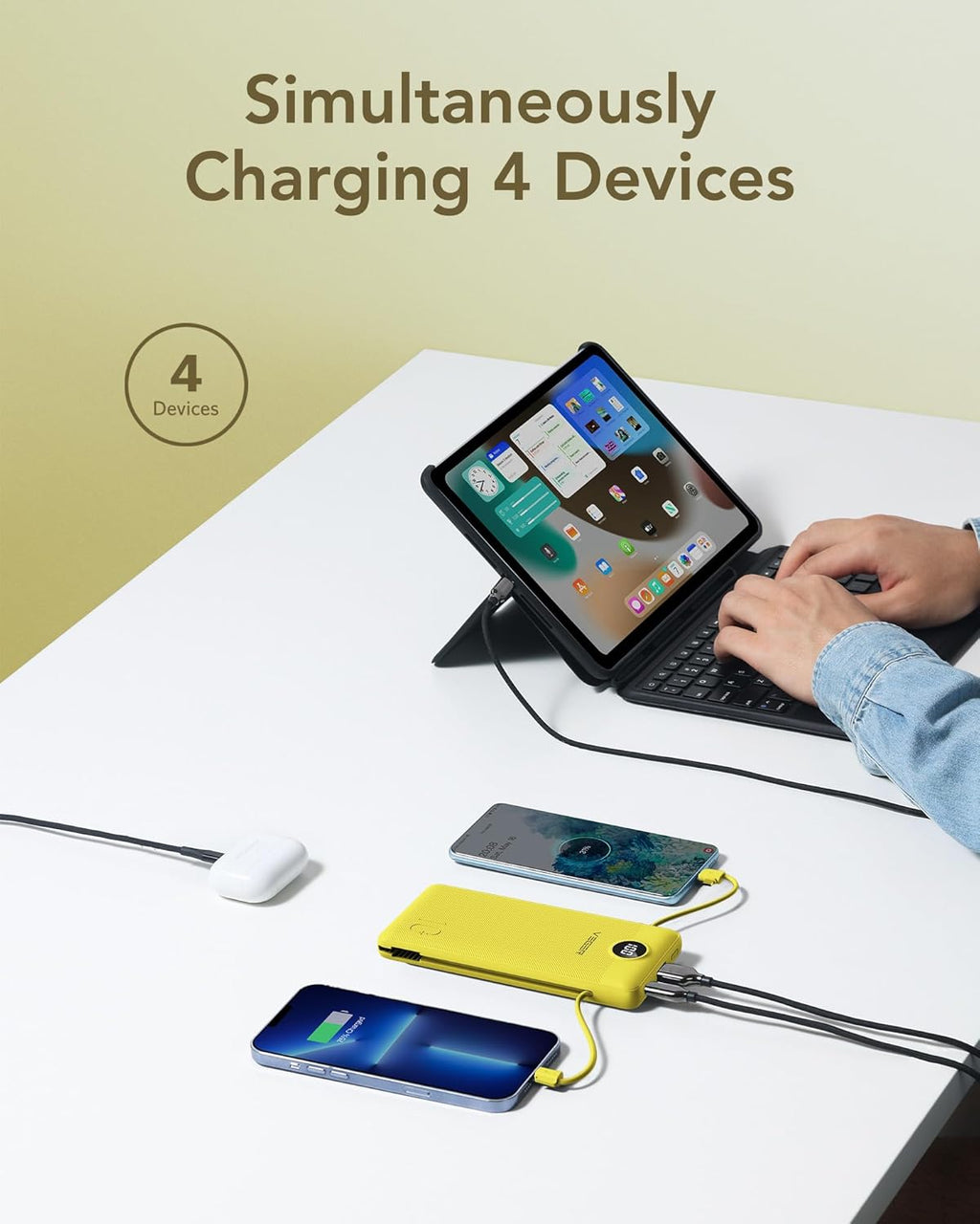 VEGER Portable Charger for iPhone with Built in Cables and Wall Plug, 10000mah Slim Fast Charging USB C Power Bank, Travel Essential Battery Pack Compatible with iPhone, iPad, Samsung etc(Yellow)