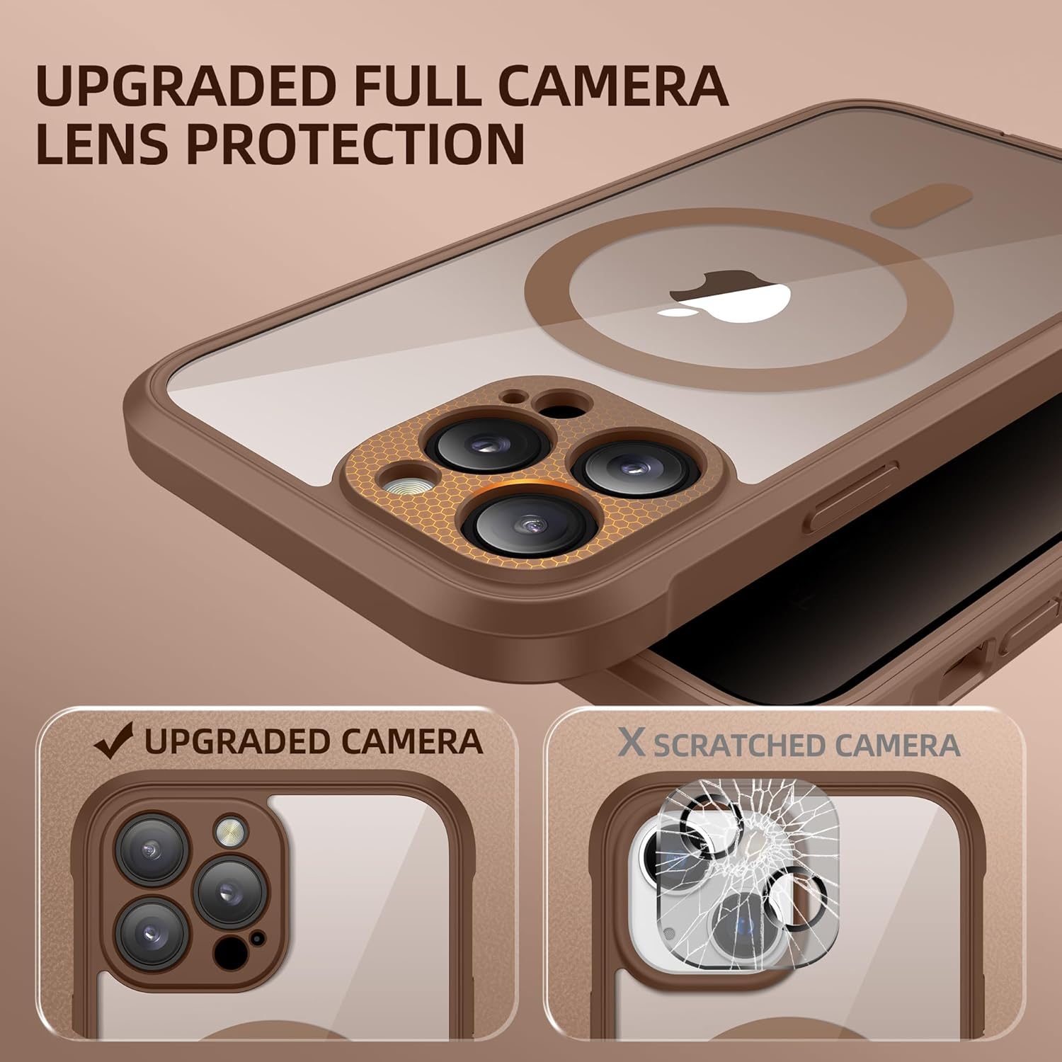 BERFY Magnetic for iPhone 13 Pro Max Case, Compatible with MagSafe, Built-in Privacy Screen Protector and Upgraded Camera Protection, Anti-Spy Full Body Shockproof Phone Case for 13 Pro Max 6.7",Brown
