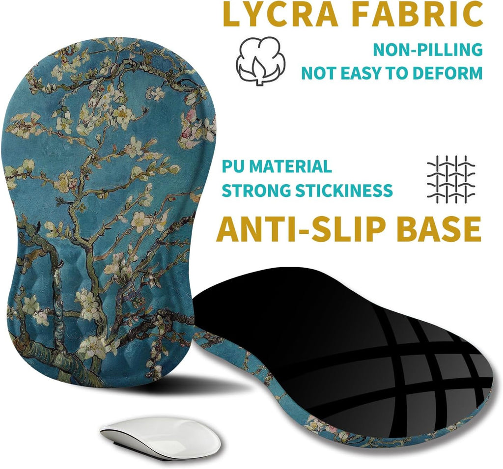 Hokafenle Ergonomic Mouse Pad Wrist Support, Wrist Rest Mousepad for Carpal Tunnel Pain Relief with Integrated Memory Foam Slope Massage Bulge (11.8x7.9 inch,Apricot Flower