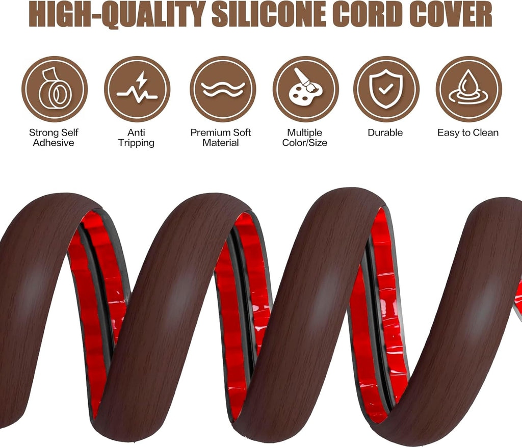 Floor Cord Cover Cavity 0.8"x0.37" Self Adhesive Cord Hider, 3.3FT Low Profile Cable Management, Extension Strip Protector for Wires, Prevent Cable Trips for Offices, Gyms, Exhibitions (Black Wood)