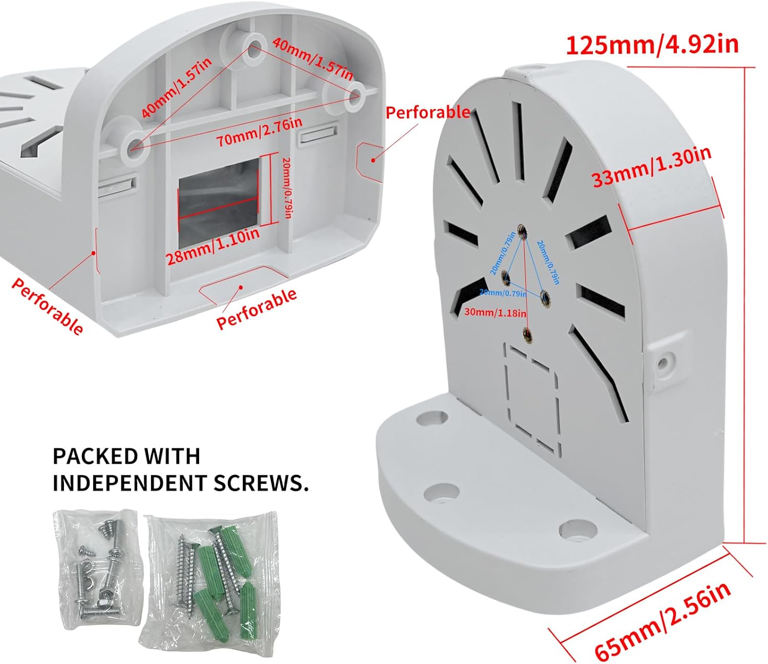 Indoor Outdoor Camera Bracket ABS Plastic Wall Mount L-Shaped Bracket for Security Dome IP Camera Mounting, Junction Box Cable Management (2.5in-SL-1PACK)