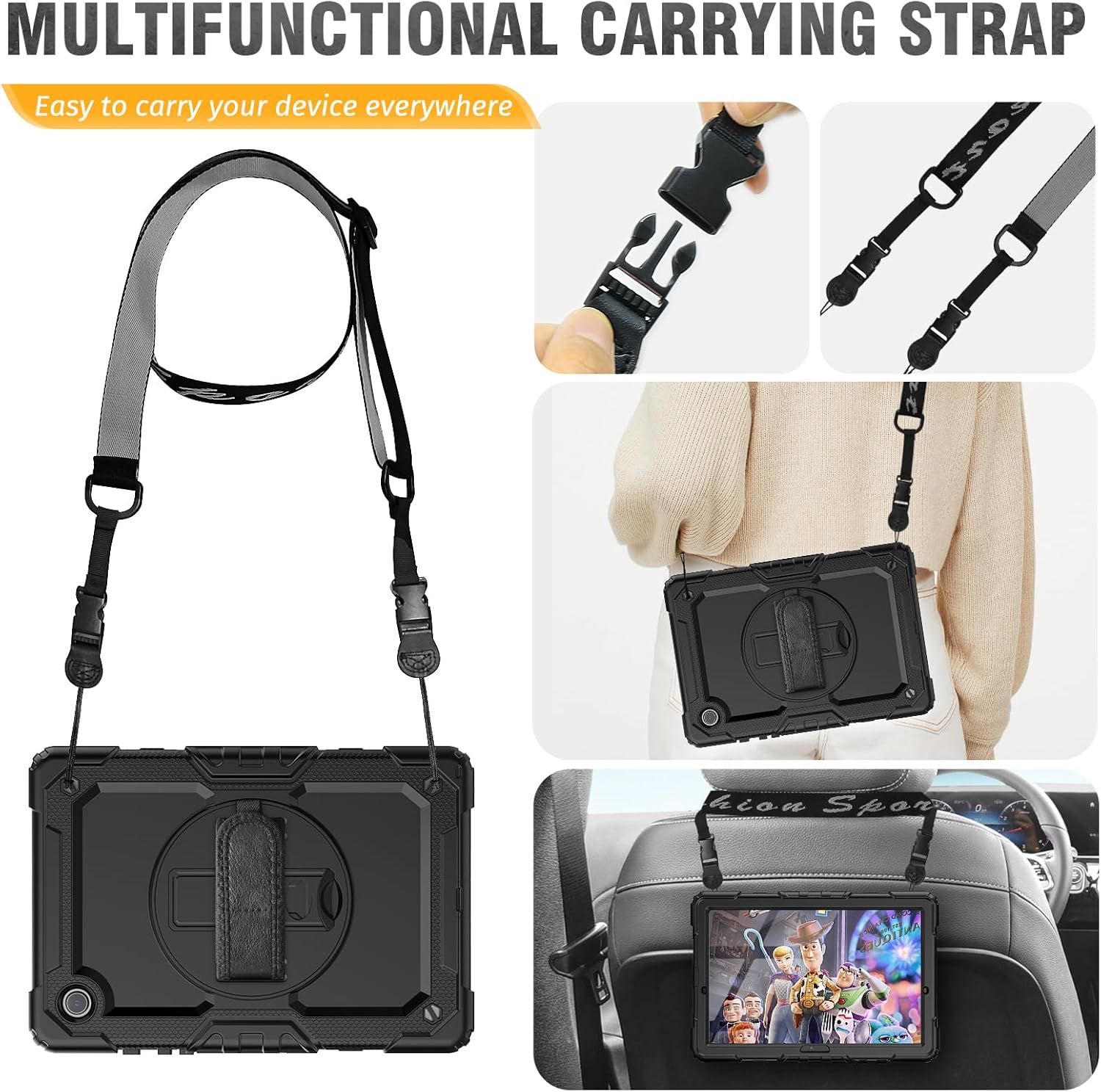 HXCASEAC Case for Samsung Galaxy Tab A7 Lite, Protective with Screen Protector/Hand Strap/Pen Holder, Sturdy A7 Lite Tablet Case, SM-T220 SM-T225 SM-T227, Black