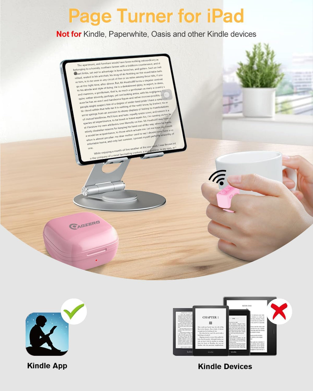 ADZERD Remote Control for TikTok, Page Turner for iPhone/iPad, Bluetooth Camera Video Recording Remote, Scrolling Ring for TIK Tok, Compatible with iOS/Android Phones & Tablets - Pink
