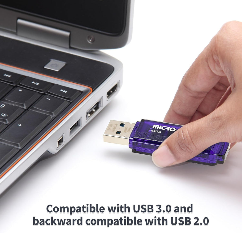 Micro Center SuperSpeed 5 Pack 64GB USB 3.0 Flash Drive Gum Size Memory Stick Thumb Drive Data Storage Jump Drive (64G 5-Pack)