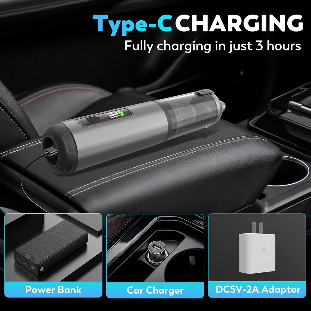 Cordless Car Vacuum Cleaner, 22000PA High Power Portable Handheld Car Vacuum & Air Duster, Mini Vacuum with LED Display, for Home, Office, Camping