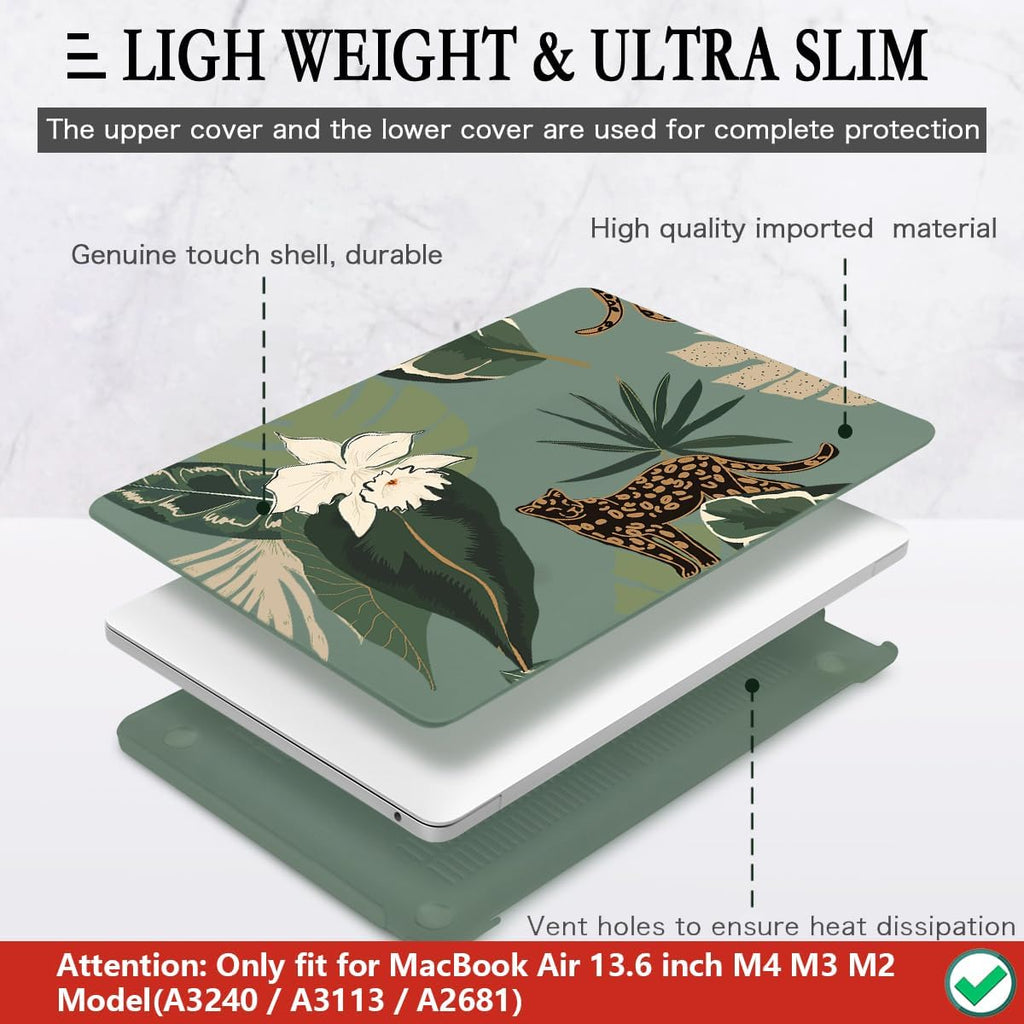 CISSOOK for MacBook Air 13.6 Inch Case 2024 2025 Model A3240 A3113 A2681, Panther Leopard Midnight Green Cover with Keyboard Cover for MacBook Air 13.6 M2 M3 M4 - Leopard