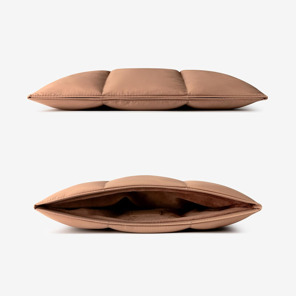 Comfyable Puffy Laptop Sleeve 15 Inch 16 Inch, Quilted Puffer Laptop Carrying Case, Pillow Pouch Compatible for MacBook Air 15 in M4 2025 & MacBook Pro 16 in M4 2024, Brown