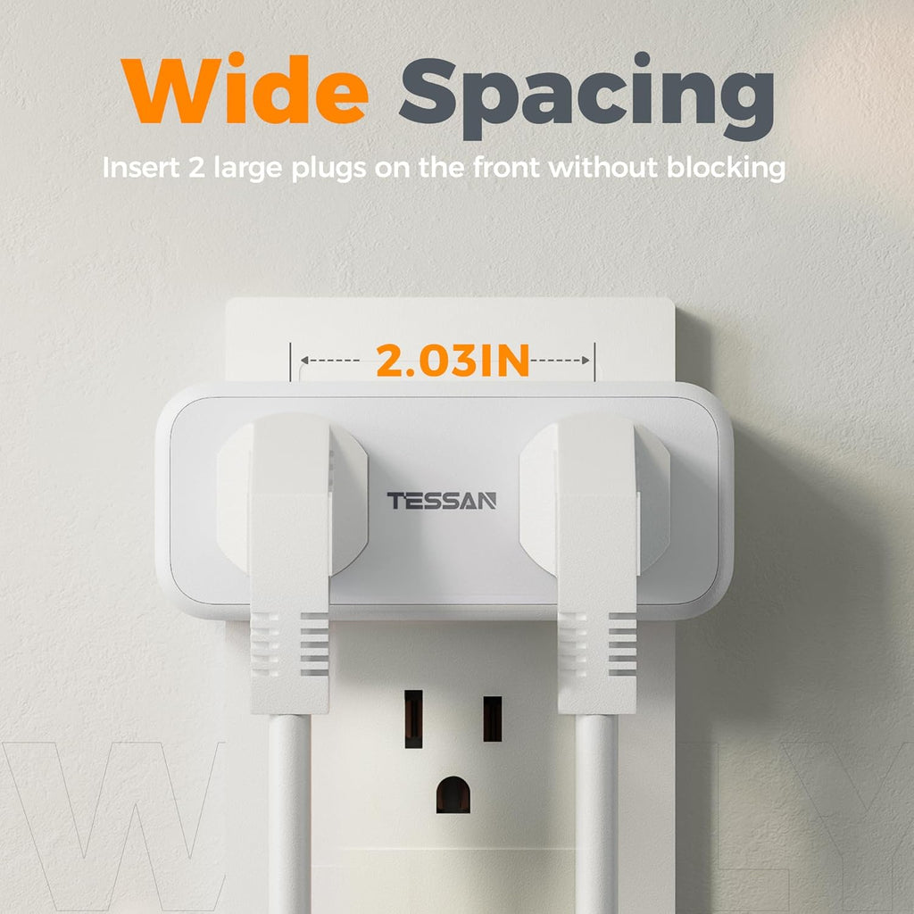 Outlet Extender Surge Protector, TESSAN Multi Plug Splitter with 4 Electrical Outlets 3 USB Ports (1 USB C), Multiple Wall Plug Expander for Home Office Kitchen Dorm Room, White