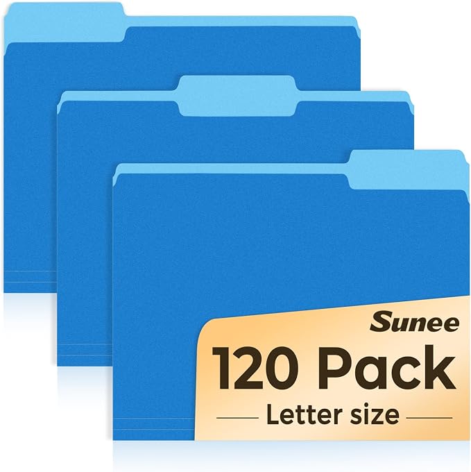 SUNEE File Folders, 120 Pack Manilla Folders 8.5 x 11, Colored File Folders by SUNEE
